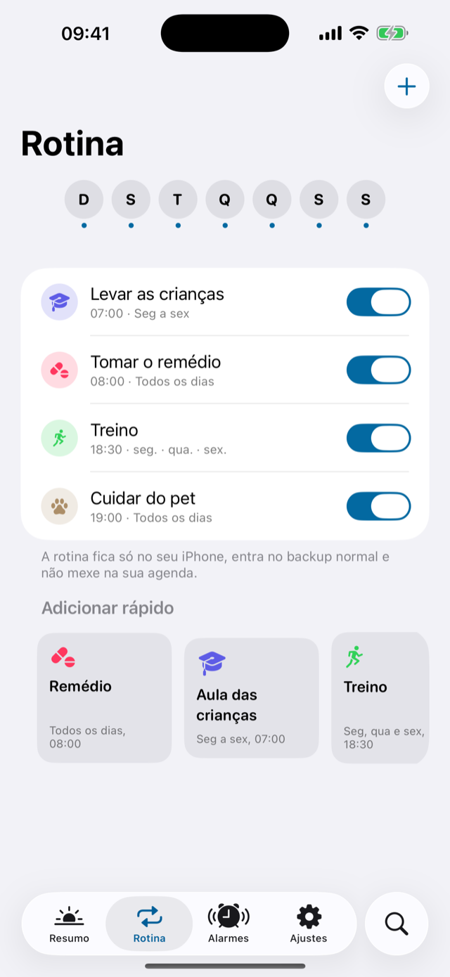 Rotina da semana com atividades coloridas por categoria