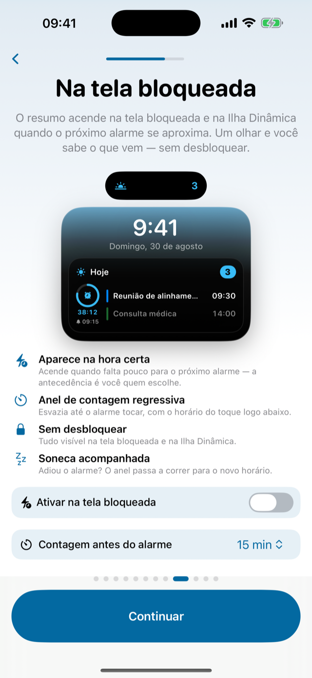Resumo na tela bloqueada e na Ilha Dinâmica