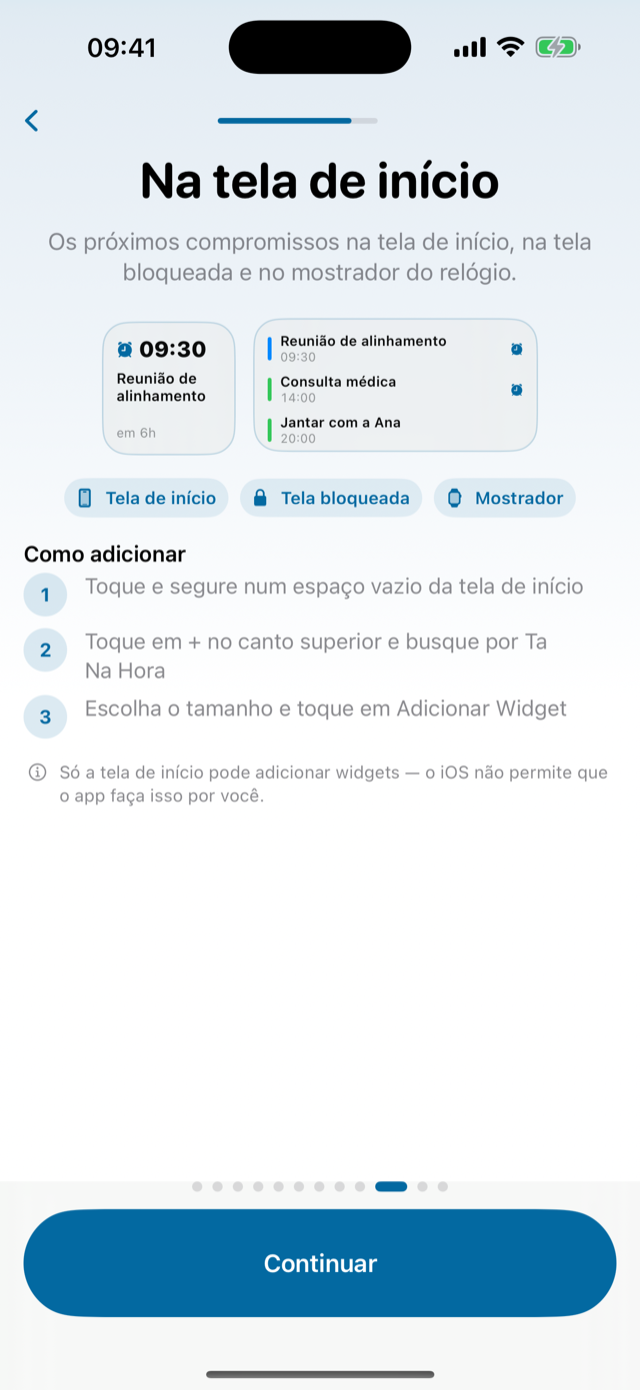 Widgets na tela de início e no relógio