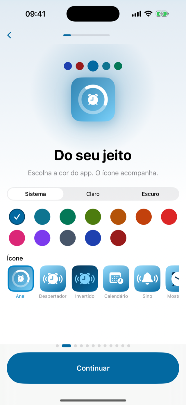 Escolha de cor e ícone do app